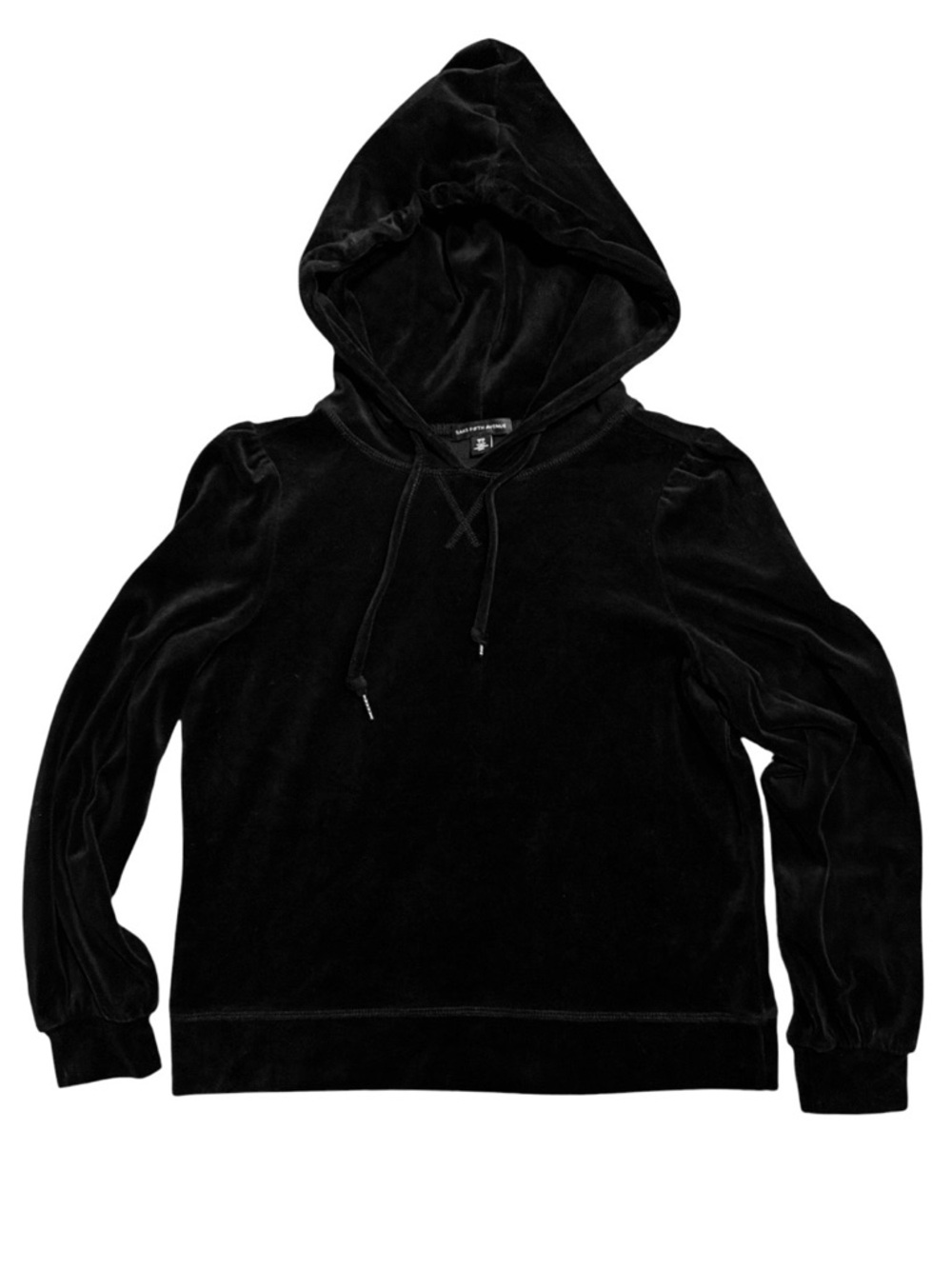 Saks Fifth Avenue Black Velvet Hooded Pullover Size Small